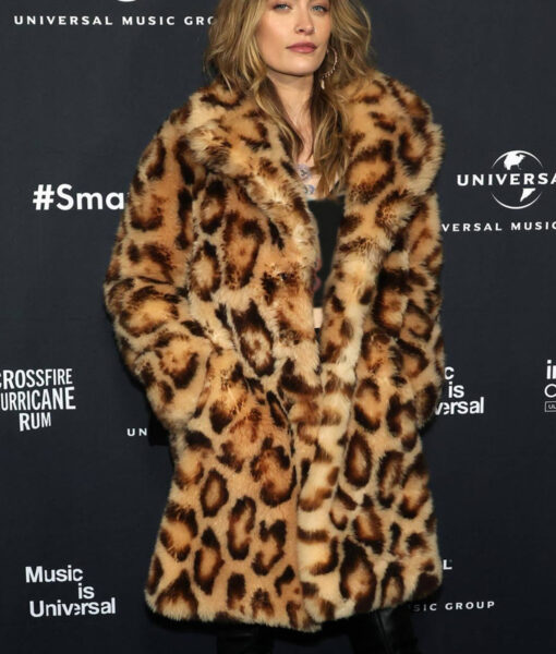 Paris Jackson Leopard Fur Coat- Paris Jackson Attends Universal Music Groups - Women's Leopard Fur Coat - Front View2
