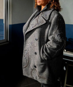 Queen Latifah The Equalizer Robyn McCall Womens Grey Wool Coat - Womens Grey Wool Coat - Side View