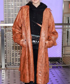 Renee Rapp Mean Girls Regina George Womens Brown Leather Coat -Womens Brown Leather Coat - Front View