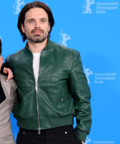 Sebastian Stan Green Leather Jacket - Sebastian Stan His New Movie - Men's Green Leather Jacket - Front View2