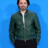 Sebastian Stan Green Leather Jacket - Sebastian Stan His New Movie - Men's Green Leather Jacket - Front View