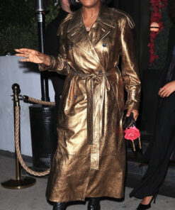 Sheryl Lee Ralph Womens Bronze Leather Trench Coat - Womens Bronze Leather Trench Coat - Front View2