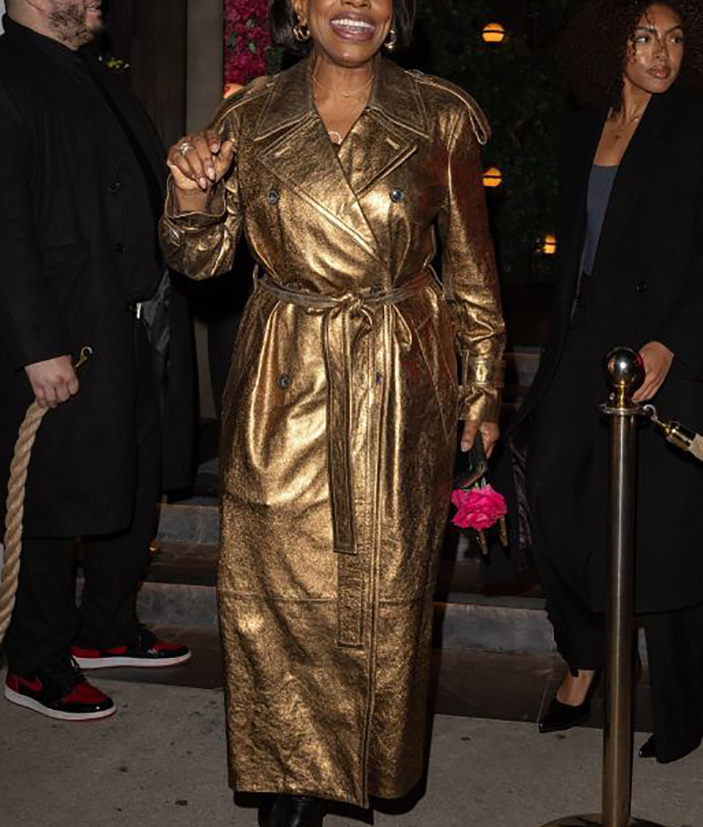 Sheryl Lee Ralph Womens Bronze Leather Trench Coat - Womens Bronze Leather Trench Coat - Front View3