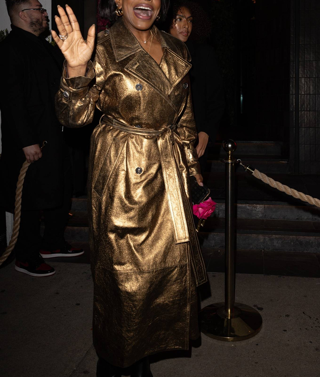 Sheryl Lee Ralph Womens Bronze Leather Trench Coat - Womens Bronze Leather Trench Coat - Front View4