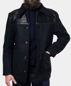 Small Things Like These Cillian Murphy Black Jacket - Cillian Murphy Small Things Like These Black Jacket- Men's Black Wool With Leather Jacket - Front View3