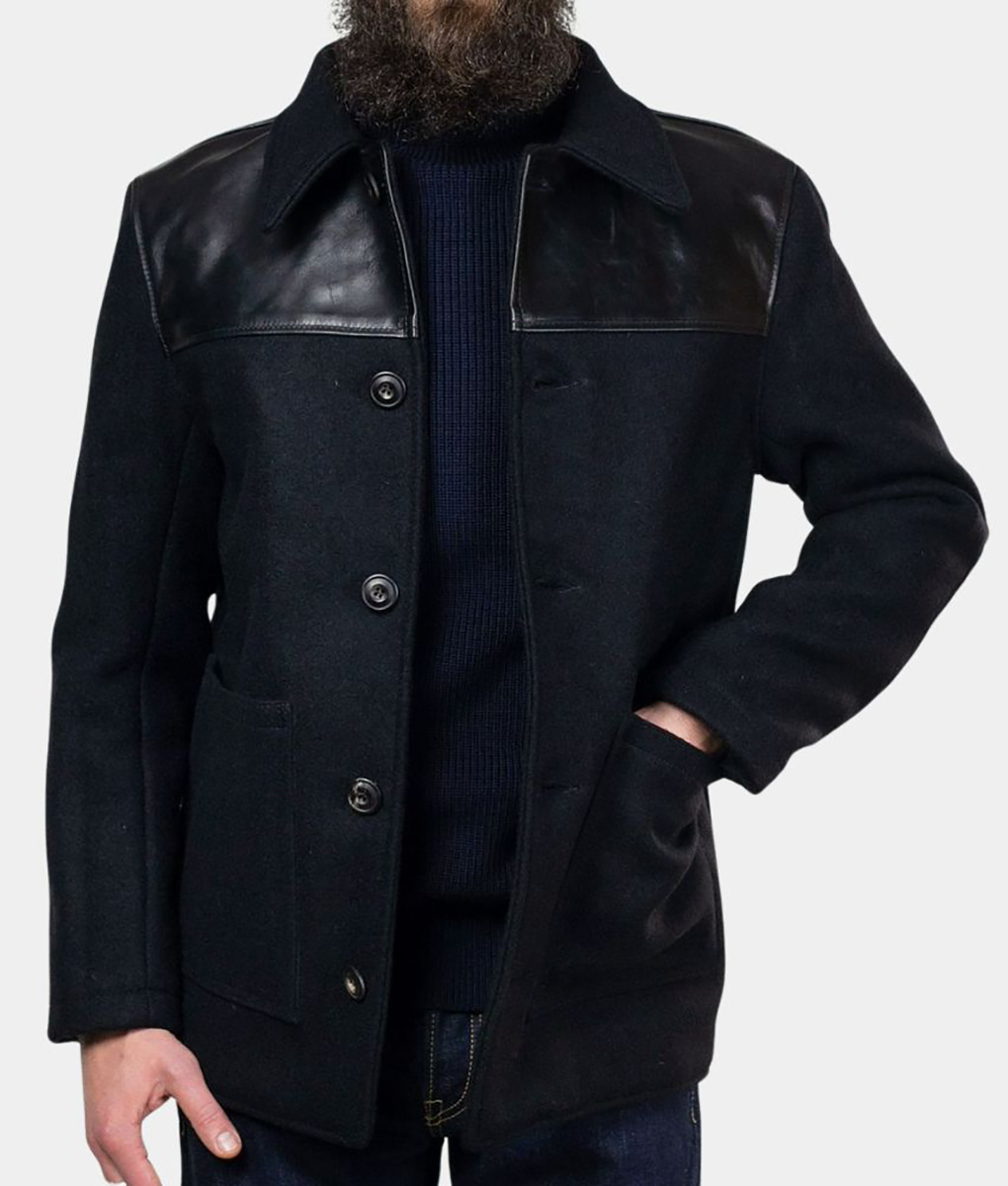 Small Things Like These Cillian Murphy Black Jacket - Cillian Murphy Small Things Like These Black Jacket- Men's Black Wool With Leather Jacket - Front View3