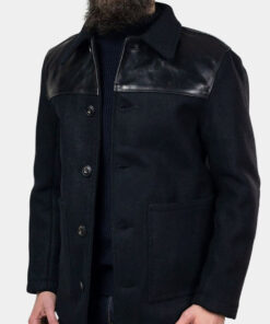Small Things Like These Cillian Murphy Black Jacket - Cillian Murphy Small Things Like These Black Jacket- Men's Black Wool With Leather Jacket - Front View2