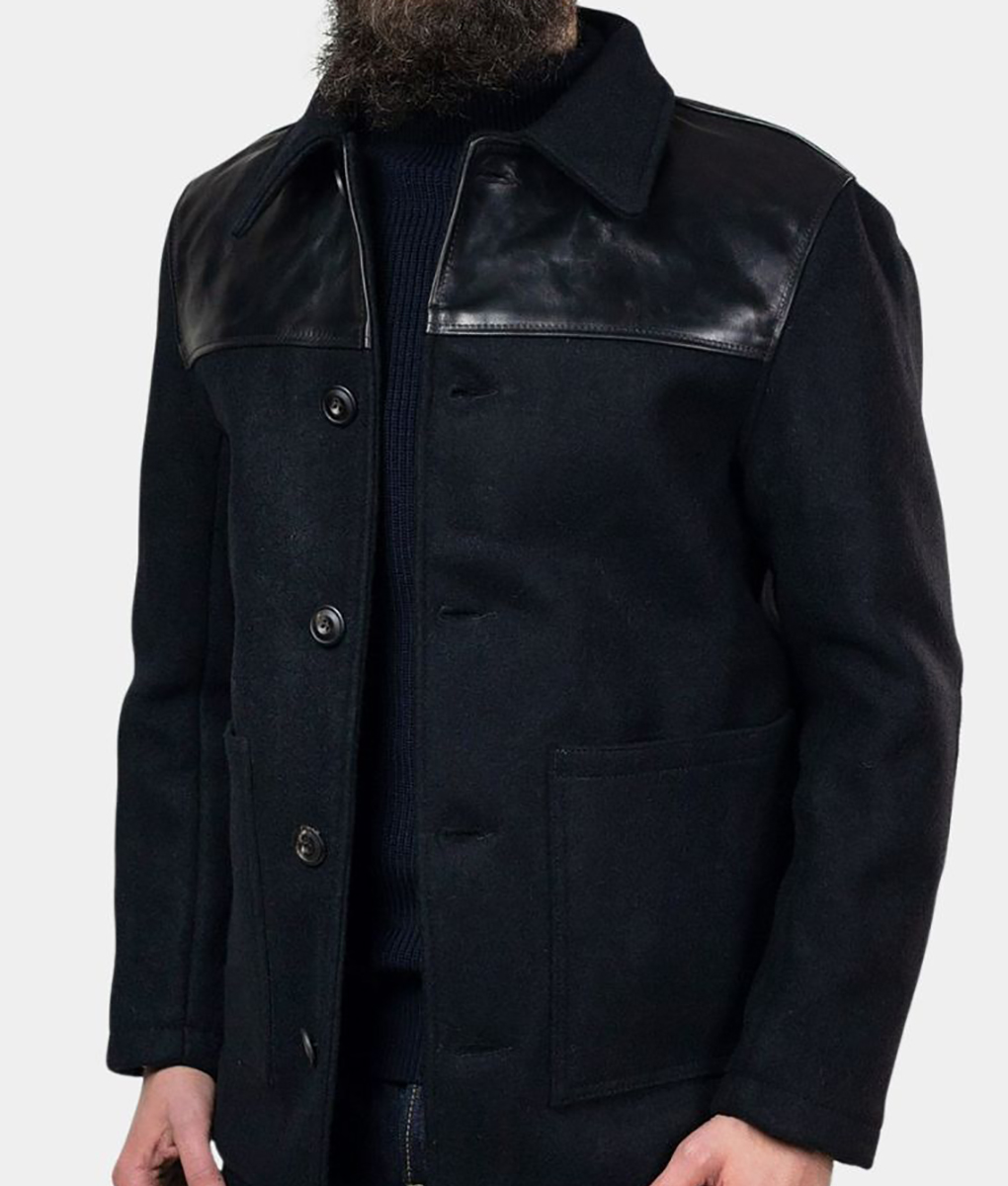 Small Things Like These Cillian Murphy Black Jacket - Cillian Murphy Small Things Like These Black Jacket- Men's Black Wool With Leather Jacket - Front View2