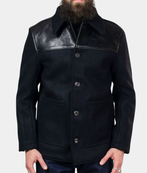 Small Things Like These Cillian Murphy Black Jacket - Cillian Murphy Small Things Like These Black Jacket- Men's Black Wool With Leather Jacket - Front View