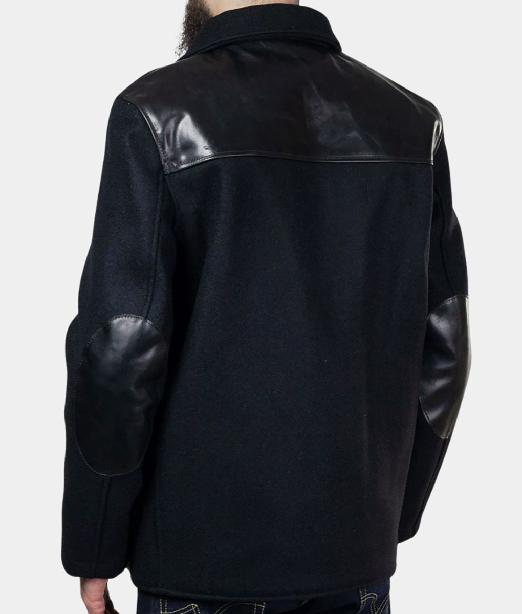 Small Things Like These Cillian Murphy Black Jacket - Cillian Murphy Small Things Like These Black Jacket- Men's Black Wool With Leather Jacket - Back View