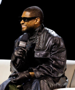 Usher Black Leather Coat - Usher at Super Bowl In Las Vegas - Men's Black Leather Coat - Side View