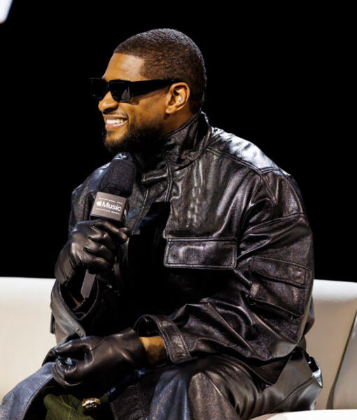Usher Black Leather Coat - Usher at Super Bowl In Las Vegas - Men's Black Leather Coat - Side View