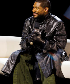 Usher Black Leather Coat - Usher at Super Bowl In Las Vegas - Men's Black Leather Coat - Front View3