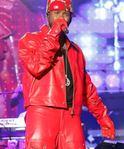 Usher The Roots Picnic 2023 Leather Jacket - Usher The Roots Picnic 2023 - Men's Red Leather Jacket - Side View
