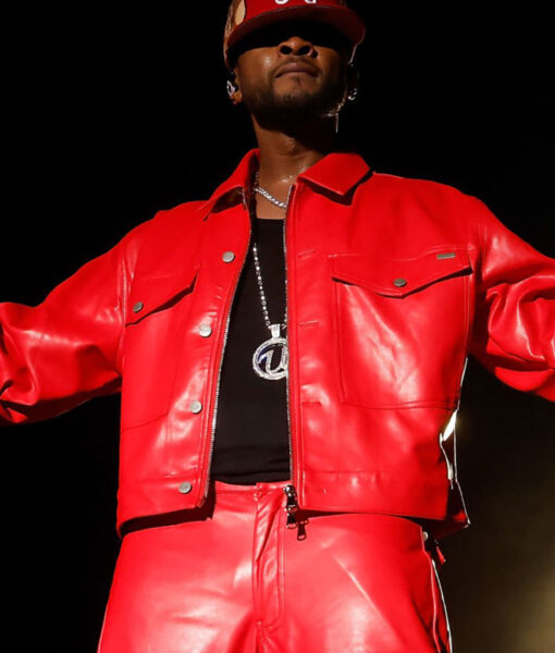 Usher The Roots Picnic 2023 Leather Jacket - Usher The Roots Picnic 2023 - Men's Red Leather Jacket - Front View2