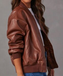 Vanessa Morgan Wild Cards Brown Leather Jacket - Vanessa Morgan Wild Cards Max Mitchell - Women's Brown Leather Jacket - Side View