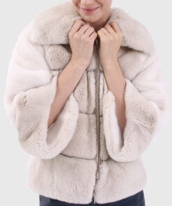 Althea Women's White Real Rabbit Fur Jacket - White Real Rabbit Fur Jacket For Women- Front View