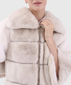 Althea Women's White Real Rabbit Fur Jacket - White Real Rabbit Fur Jacket For Women - Front View