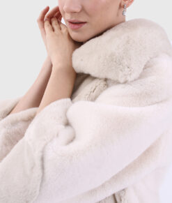 Althea Women's White Real Rabbit Fur Jacket - White Real Rabbit Fur Jacket For Women - Side View
