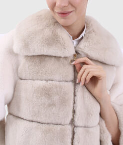 Althea Women's White Real Rabbit Fur Jacket - White Real Rabbit Fur Jacket For Women - Close View