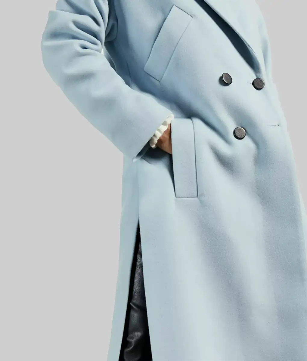 Amanda Holden Sky Blue Wool Trench Coat