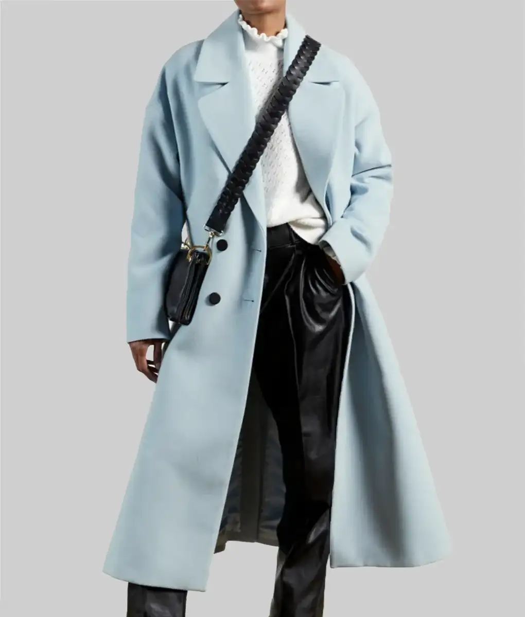 【Amanda】 ato WOOL TRENCH COAT Amanda Holden Sky Blue Wool Trench Coat | NYC Jackets