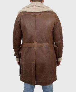 Andrew Mens Brown Leather Belted Coat - Mens Brown Leather Belted Coat - Back View