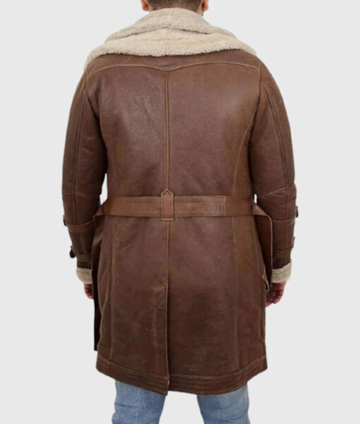 Andrew Mens Brown Leather Belted Coat - Mens Brown Leather Belted Coat - Back View