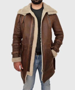 Andrew Mens Brown Leather Belted Coat - Mens Brown Leather Belted Coat - Front Open View
