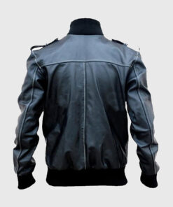 Archie Mens Black Bomber Epaulette Leather Jacket - Back View