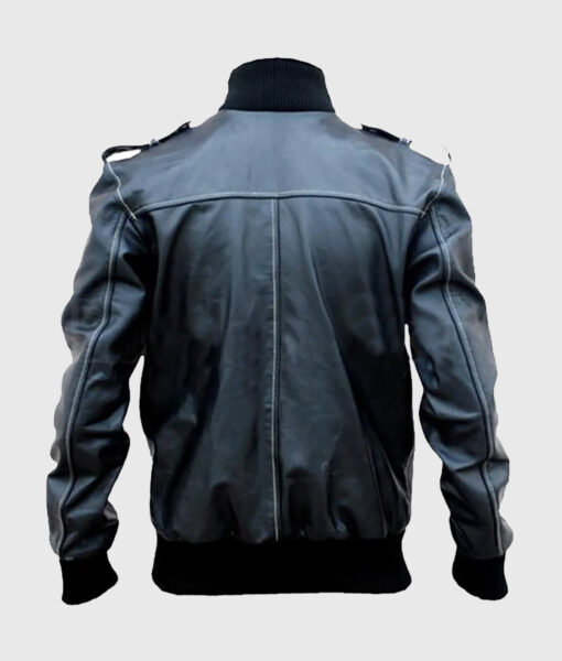Archie Mens Black Bomber Epaulette Leather Jacket - Back View