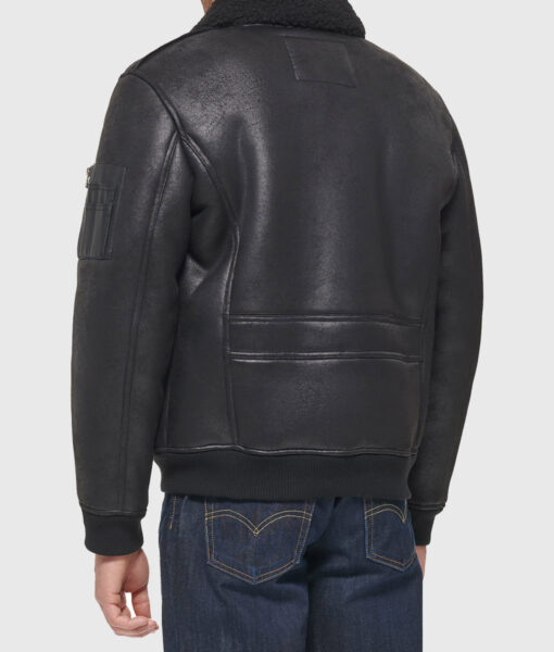 Archie Mens Black Bomber Leather Jacket - Back View