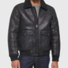 Archie Mens Black Bomber Leather Jacket - Front View