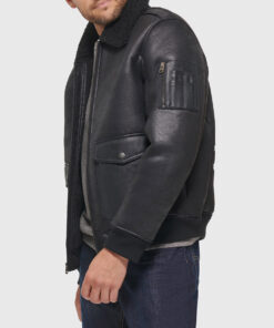 Archie Mens Black Bomber Leather Jacket - Side View