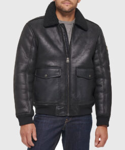 Archie Mens Black Bomber Leather Jacket - Front View