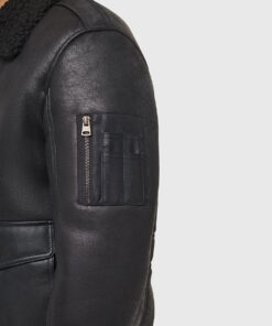 Archie Mens Black Bomber Leather Jacket - Pocket Zoom View