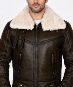 Army B-3 Shearling Brown Leather Aviator Jacket | Men's B-3 Shearling Brown Leather Aviator Jacket-2