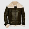 Army B-3 Shearling Green Leather Aviator Jacket - Front View