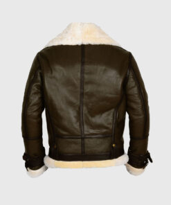 Army B-3 Shearling Green Leather Aviator Jacket - Back View