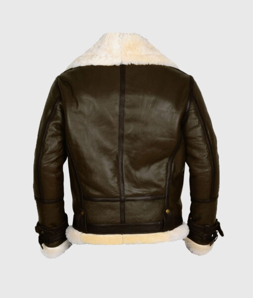 Army B-3 Shearling Green Leather Aviator Jacket - Back View