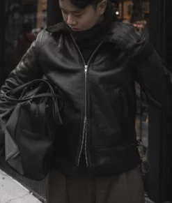 Ash B-3 Shearling Black Leather Aviator Jacket-Front