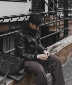 Ash B-3 Shearling Black Leather Aviator Jacket-Side