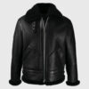 Ashley B-3 Shearling Black Leather Aviator Jacket - Front view