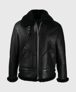 Ashley B-3 Shearling Black Leather Aviator Jacket - Front view