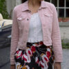 Ayesha Curry Irish Wish Heather Womens Pink Denim Jacket - Womens Pink Denim Jacket - Front View
