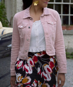 Ayesha Curry Irish Wish Heather Womens Pink Denim Jacket - Womens Pink Denim Jacket - Front View