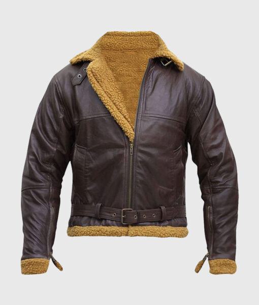 Bart B-3 Shearling Brown Leather Aviator Jacket - Front View