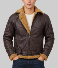 Bart B-3 Shearling Brown Leather Aviator Jacket-Front