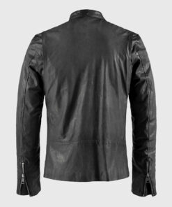 Basic Distressed Grey Moto Cafe Racer Biker Leather Jacket - Back View