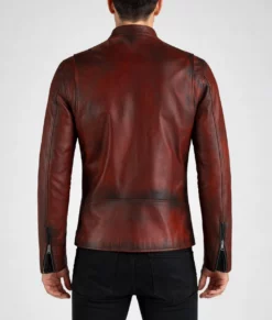 Basic Maroon Moto Cafe Racer Biker Leather Jacket | Men's Maroon Cafe Racer Biker Leather Jacket-5